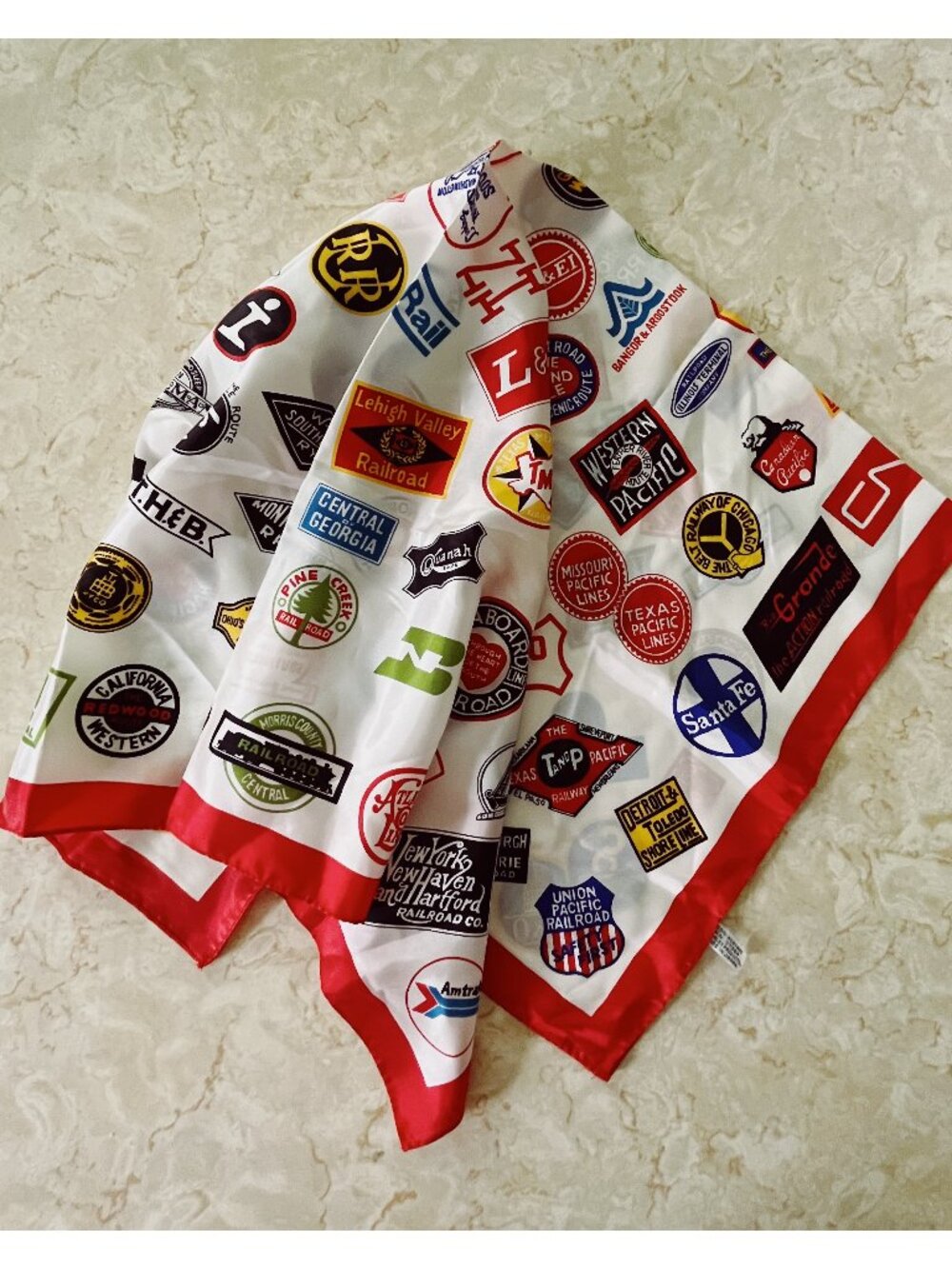 VTG 50s State Railway Train Logo Travel Scarf Made in Japan